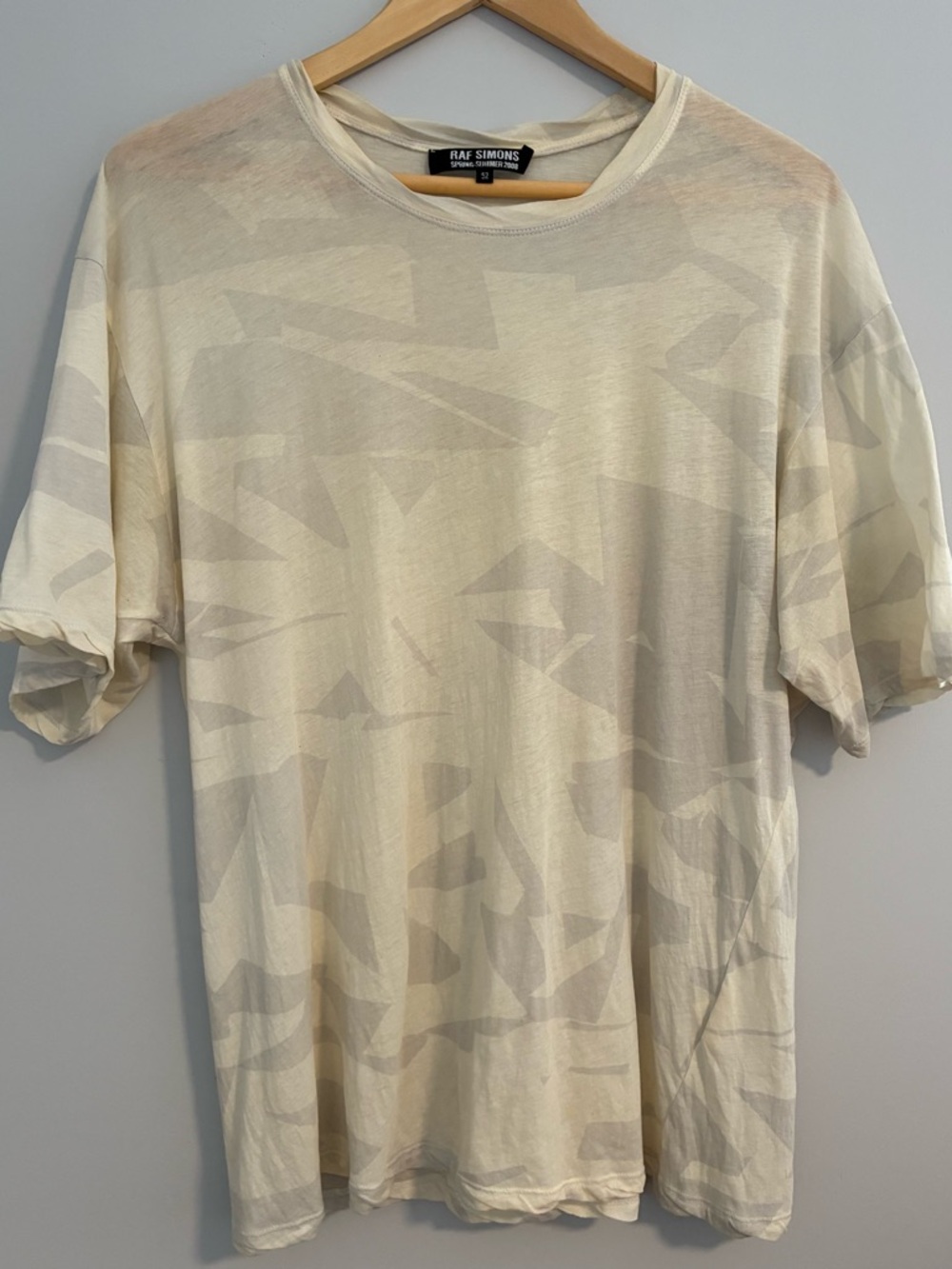 Raf Simons Cream and Light Gray Abstract Graphics Short-Sleeve Tee